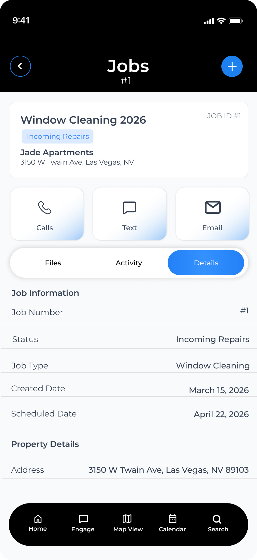 A job's details in the app, with its photos and files